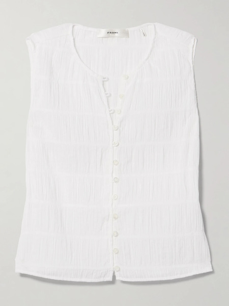  Frame Frame - Shirred Cotton-blend Voile Tank - White 