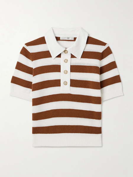  Frame Frame - Striped Cashmere And Cotton-blend Polo Shirt - Brown 