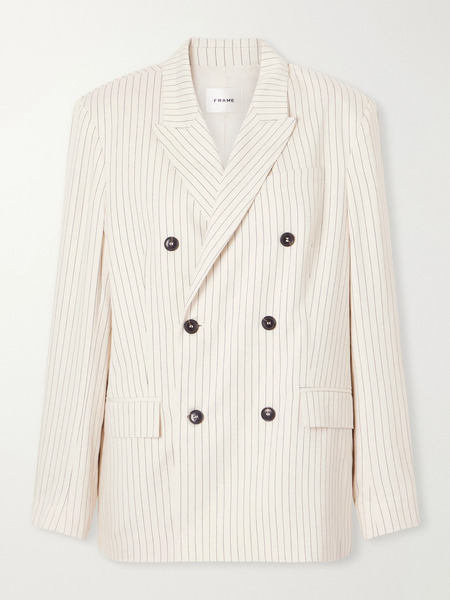 Frame Frame - The Avenue Double-breasted Striped Blazer - White 