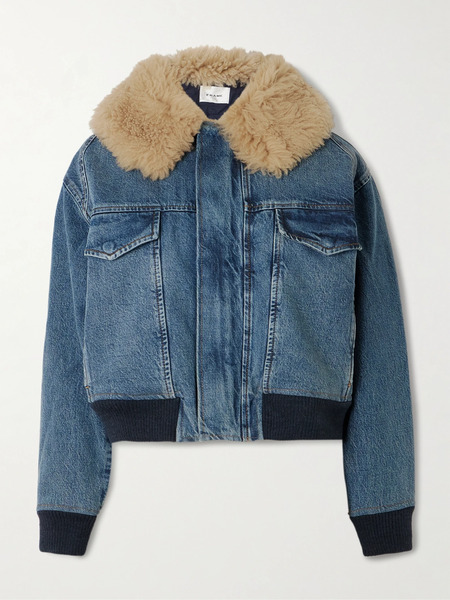  Frame Frame - The Aviator Shearling-trimmed Denim Jacket - Mid Denim 