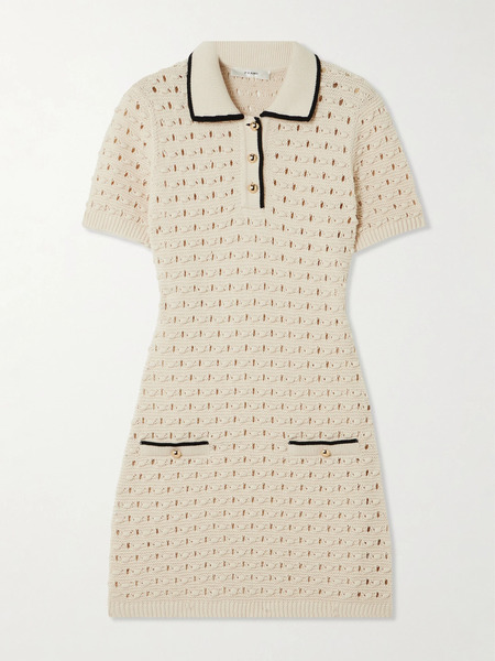  Frame Frame - The Bauble Piped Open-knit Cotton Mini Dress - Cream 
