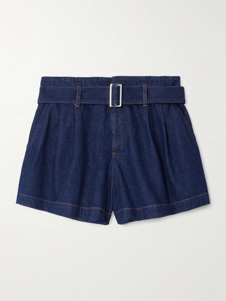  Frame Frame - The Paper Bag Belted Pleated Denim Shorts - Dark Denim 