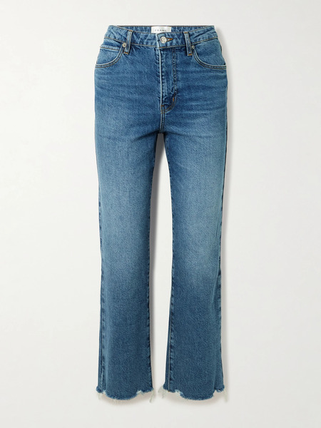  Frame Frame - The Ruler Crop Frayed High-rise Slim-leg Jeans - Dark Denim 