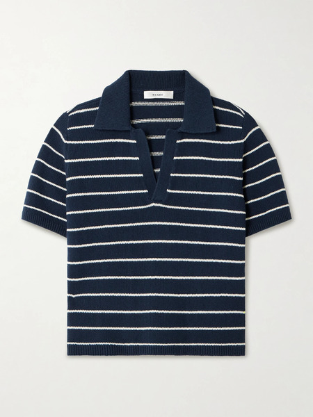  Frame Frame - The Striped Easy Cotton-blend Polo Shirt - Navy 