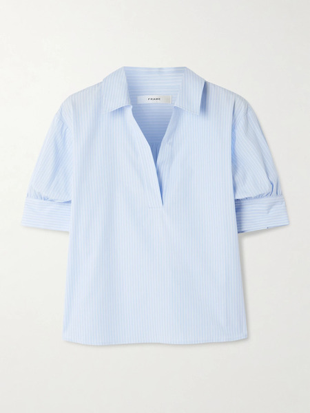  Frame Frame - The Striped Popover Cotton-poplin Blouse - Blue 