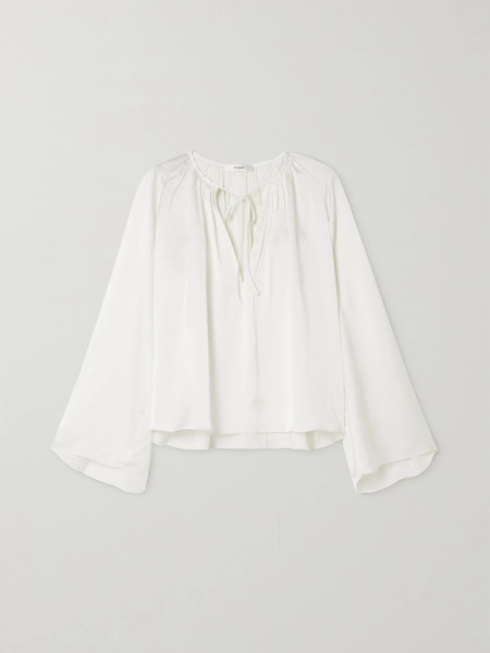  Frame Frame - Tie-detailed Gathered Recycled-satin Blouse - Cream 