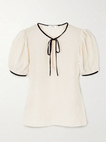  Frame Frame - Velvet-trimmed Polka Dot Silk-chiffon Blouse - Cream 