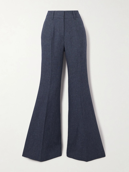  Gabriela Hearst Gabriela Hearst - Rhein Pleated Linen, Wool, Silk And Cashmere-blend Flared Pants - Navy 