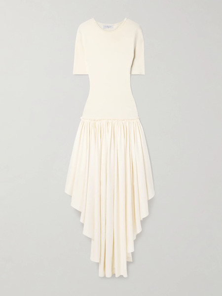  Gabriela Hearst Gabriela Hearst - Sirona Paneled Gathered Wool, Silk And Linen-blend Twill And Silk-jersey Maxi Dress - Ivory 