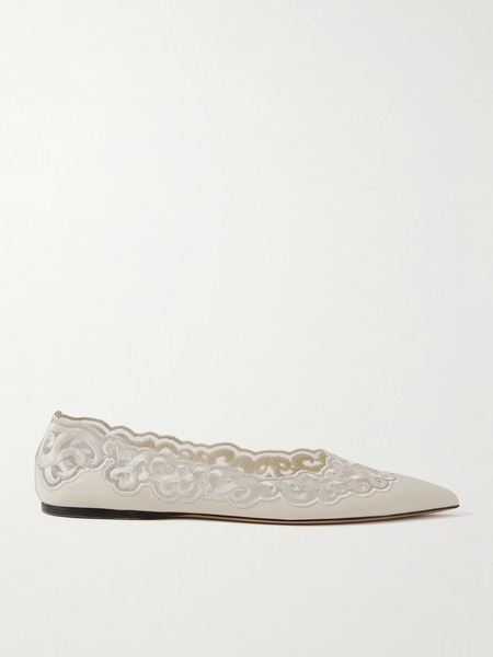  Gabriela Hearst Gabriela Hearst - Ziva Leather And Embroidered Tulle Point-toe Flats - Ivory 