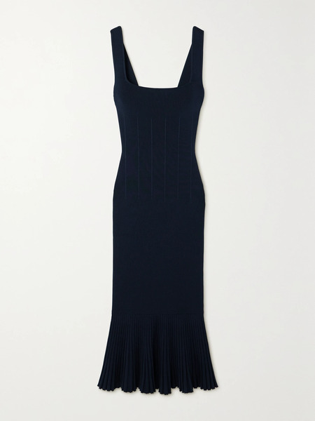  Galvan Galvan - Atalanta Pleated Ribbed Stretch-knit Midi Dress - Midnight Blue 