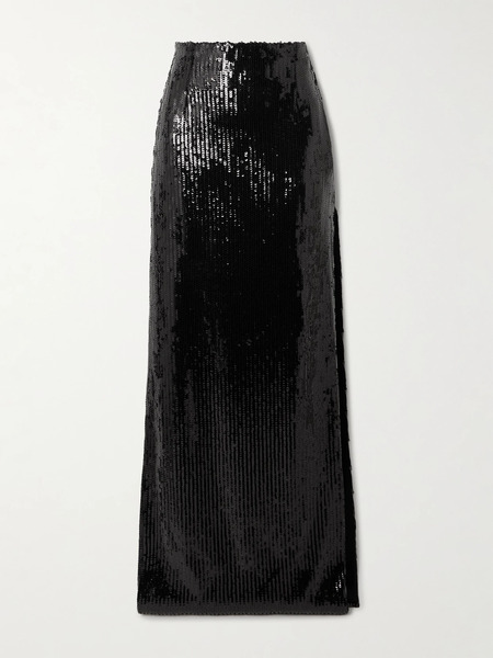  Galvan Galvan - Beating Heart Sequined Tulle Maxi Skirt - Black 