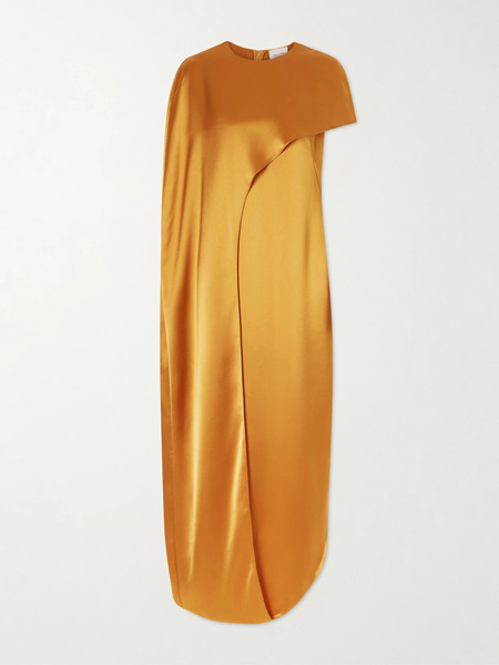  Galvan Galvan - Clandestine Cape-effect Asymmetric Satin Gown - Gold 