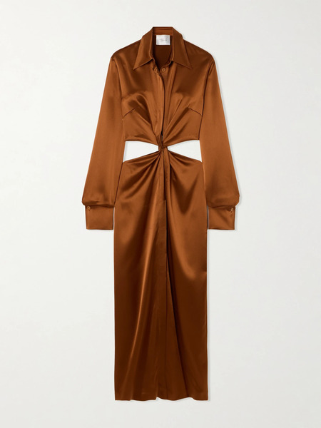 Galvan Galvan - Hock Twist-front Cutout Satin Maxi Dress - Brown 