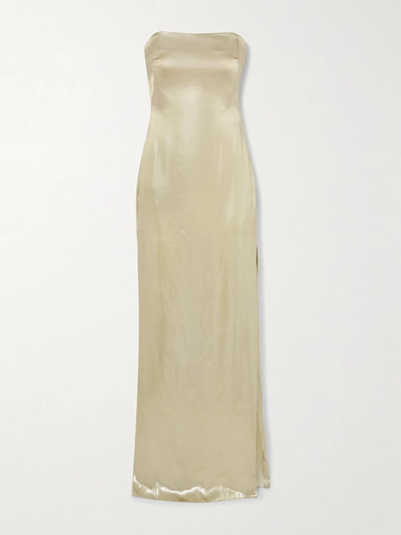  Galvan Galvan - Galvanized Strapless Metallic Satin Gown - Platinum 