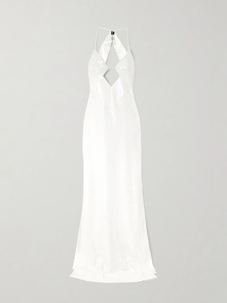  Galvan Galvan - Kite Cutout Sequined Satin Maxi Dress - Off-white 