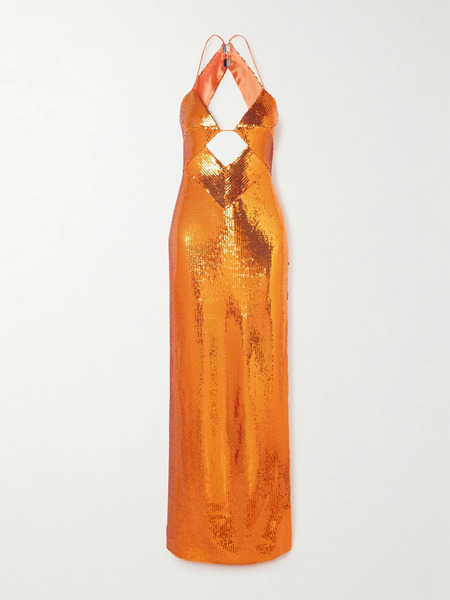  Galvan Galvan - Kite Cutout Sequined Satin Maxi Dress - Orange 