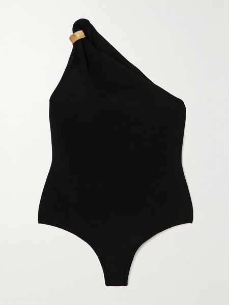  Galvan Galvan - Leticia One-shoulder Embellished Ribbed Stretch-jersey Bodysuit - Black 