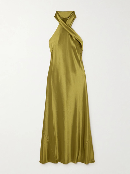  Galvan Galvan - Pandora Satin Halterneck Midi Dress - Green 