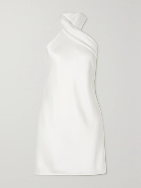  Galvan Galvan - Pandora Tie-detailed Satin Halterneck Mini Dress - White 