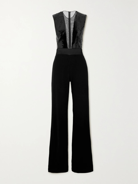  Galvan Galvan - Sequined Tulle And Crepe Jumpsuit - Black 