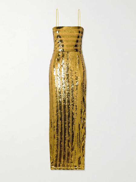  Galvan Galvan - Stargaze Striped Sequined Tulle Maxi Dress - Gold 