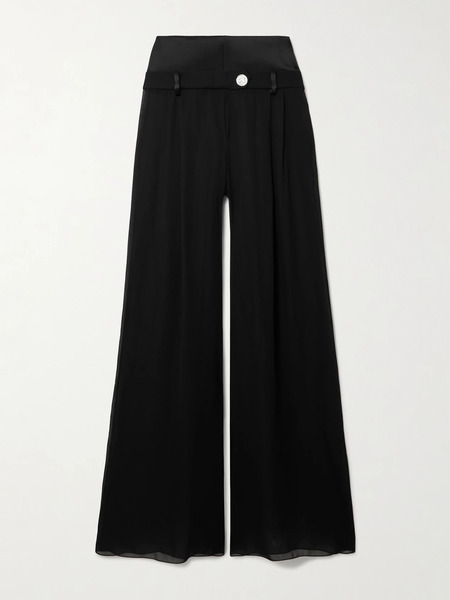  Galvan Galvan - Strata Embellished Satin-trimmed Georgette Wide-leg Pants - Black 