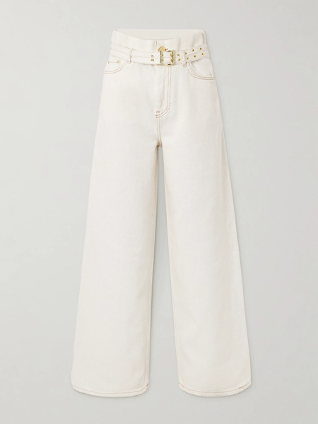  Ganni Ganni - Belted High-rise Wide-leg Jeans - Ivory 