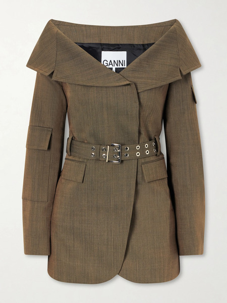  Ganni Ganni - Belted Wool Blazer - Army Green 