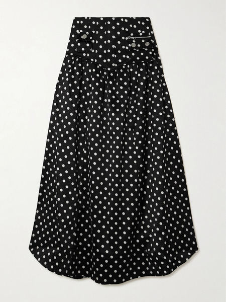  Ganni Ganni - Gathered Polka-dot Recycled Satin Midi Skirt - Black 