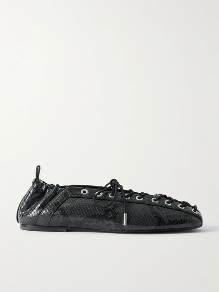  Ganni Ganni - Lace-up Glossed Snake-effect Ballet Flats - Black 