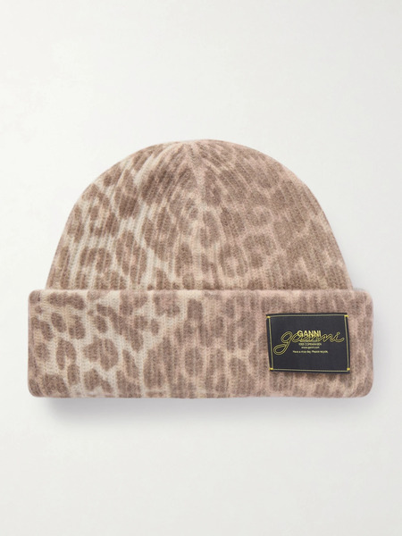  Ganni Ganni - Leopard-print Ribbed-knit Beanie - Leopard Print 