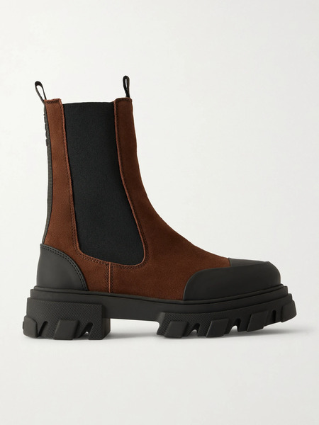  Ganni Ganni - Rubber-trimmed Recycled-suede Chelsea Boots - Dark Brown 