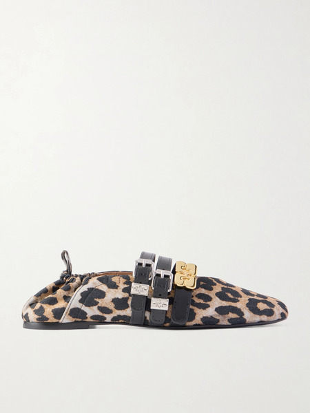  Ganni Ganni - Sue Triple Embellished Leopard-print Flocked Denim Ballet Flats - Leopard Print 