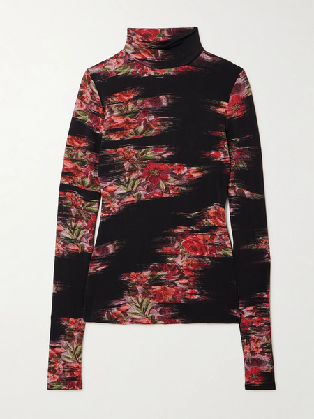  Ganni Ganni - Turtleneck Floral-print Stretch-jersey Top - Multi 