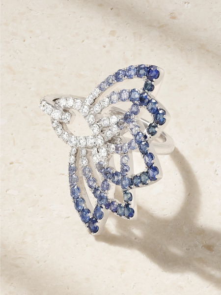  Garrard Garrard - Lotus Flower 18-karat White Gold, Sapphire And Diamond Ring - 54 