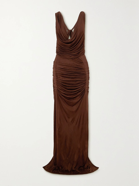  Gauge81 Gauge81 - Ina Draped Open-back Satin-jersey Maxi Dress - Chocolate 