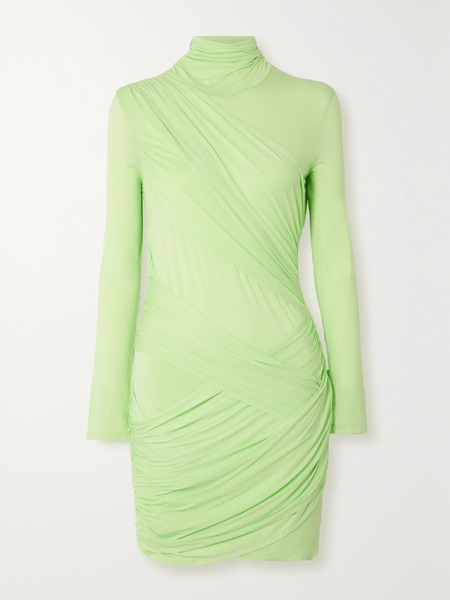  Gauge81 Gauge81 - Kores Draped Neon Stretch-jersey Turtleneck Mini Dress - Lime Green 