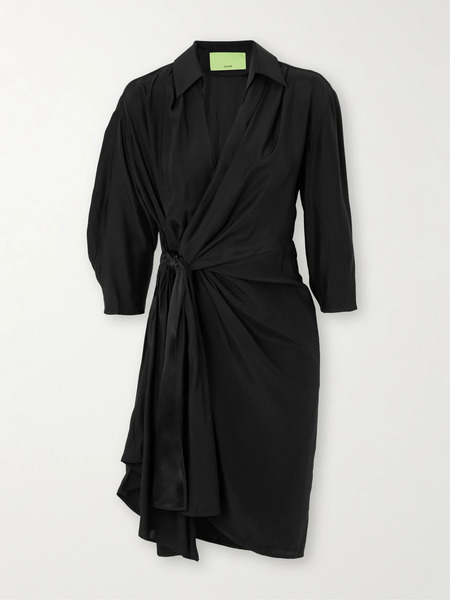  Gauge81 Gauge81 - Miya Wrap-effect Silk-satin Mini Dress - Black 