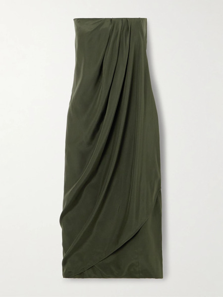  Gauge81 Gauge81 - Onna Strapless Draped Silk-satin Midi Dress - Army Green 