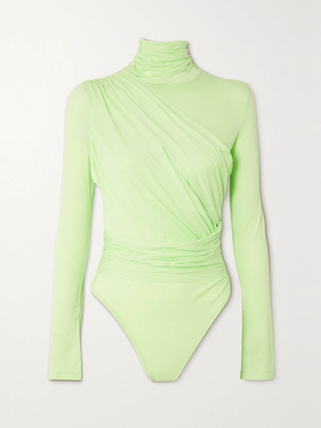  Gauge81 Gauge81 - Patra Draped Neon Stretch-jersey Turtleneck Bodysuit - Lime Green 