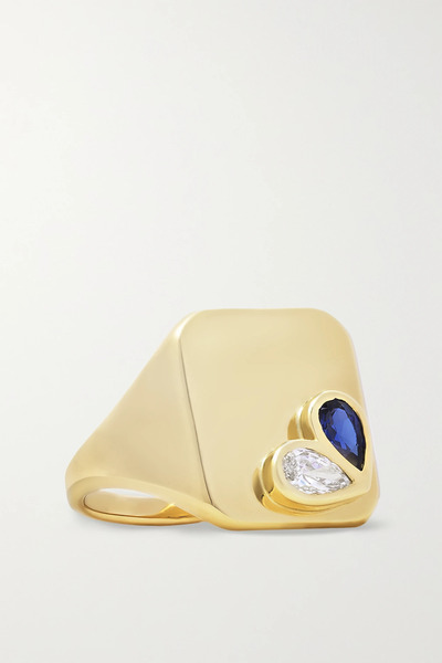  Gemella Gemella - Sweetheart 18-karat Gold, Sapphire And Diamond Signet Ring - 7 