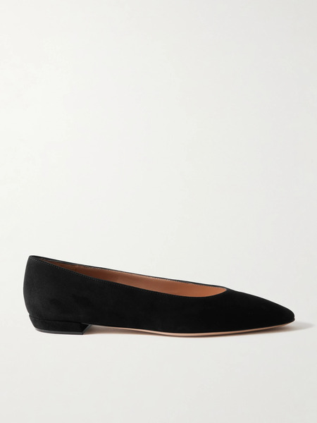  Gianvito Rossi Gianvito Rossi - Amelia Suede Point-toe Flats - Black 