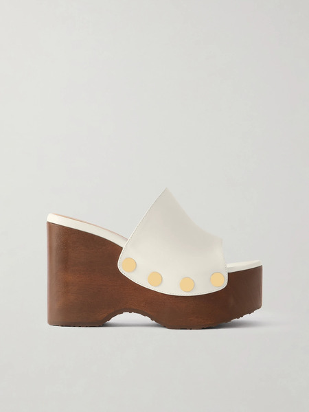  Gianvito Rossi Gianvito Rossi - Ardèa 60 Studded Leather Platform Wedge Mules - White 