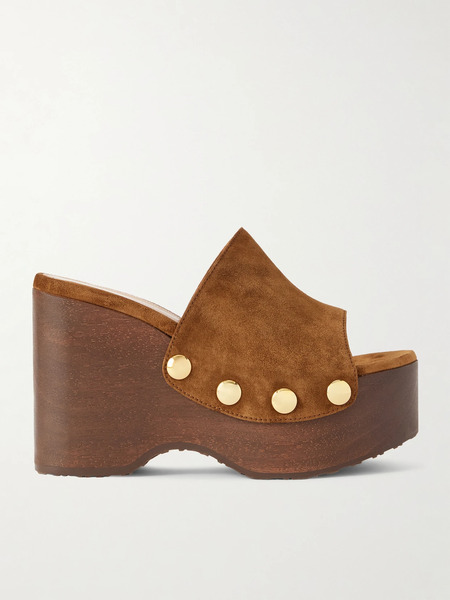  Gianvito Rossi Gianvito Rossi - Ardèa 60 Studded Suede Platform Wedge Mules - Tan 