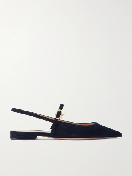  Gianvito Rossi Gianvito Rossi - Buckled Suede Slingback Flats - Navy 