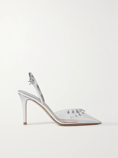  Gianvito Rossi Gianvito Rossi - 85 Crystal-embellished Pvc And Metallic Leather Slingback Pumps - Clear 