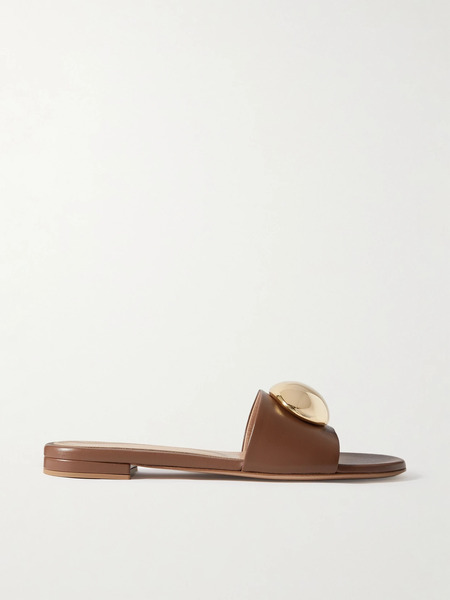 Gianvito Rossi Gianvito Rossi - Embellished Leather Slides - Tan 