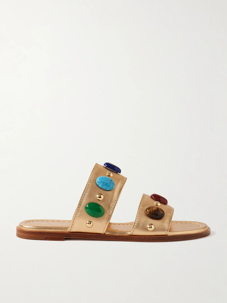  Gianvito Rossi Gianvito Rossi - Embellished Metallic Leather Slides - Gold 