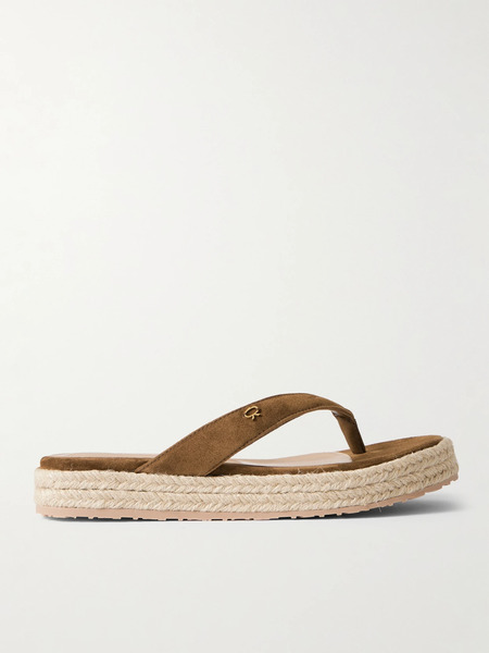  Gianvito Rossi Gianvito Rossi - Embellished Suede Platform Espadrille Flip Flops - Brown 